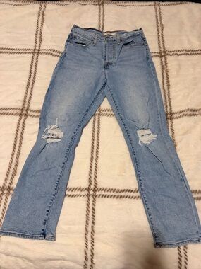 Levi's Light Blue Distressed Straight-Leg Jeans